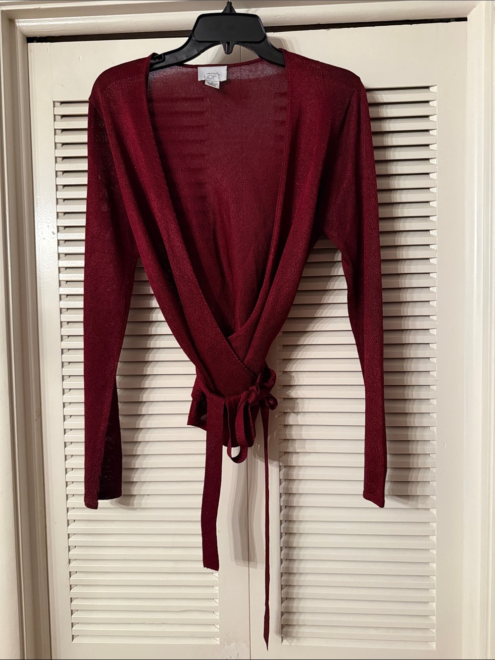 LOFT Burgundy Wrap Cardigan with Front Tie